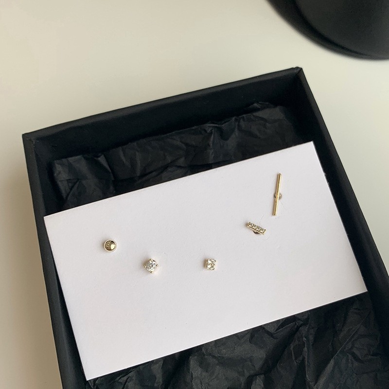 [ACKER] 5pcs/Set 24k Emas Minimalis Geometris Anting Set Jarum Kacang Sederhana / Zirkon Telinga Tragus Cartilage anting pejantan