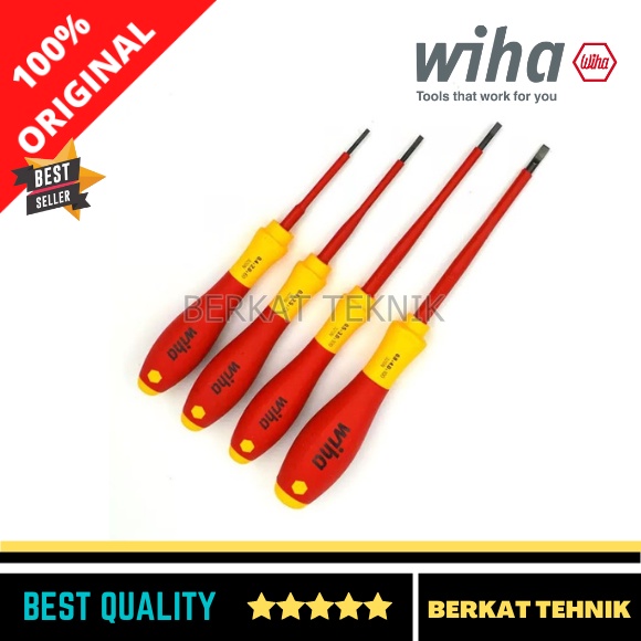 Obeng WIHA 320N Original 100% SoftFinish Electric Slotted Screwdriver Obeng Min Elektrik 1000V AC Ob