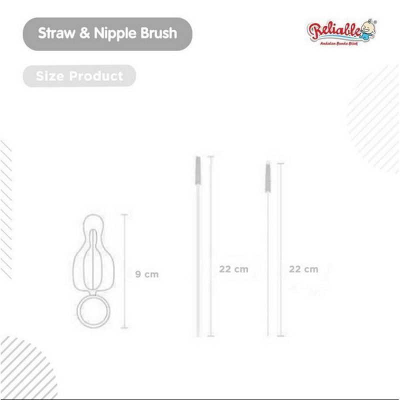 2 Straw &amp; 1 Nipple Brush/Sikat sedotan Stainless Steel dan Spon Pembersih DOT RSB 7810
