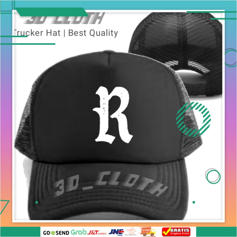 Topi R Trucker Jaring - Topi Inisial Huruf R