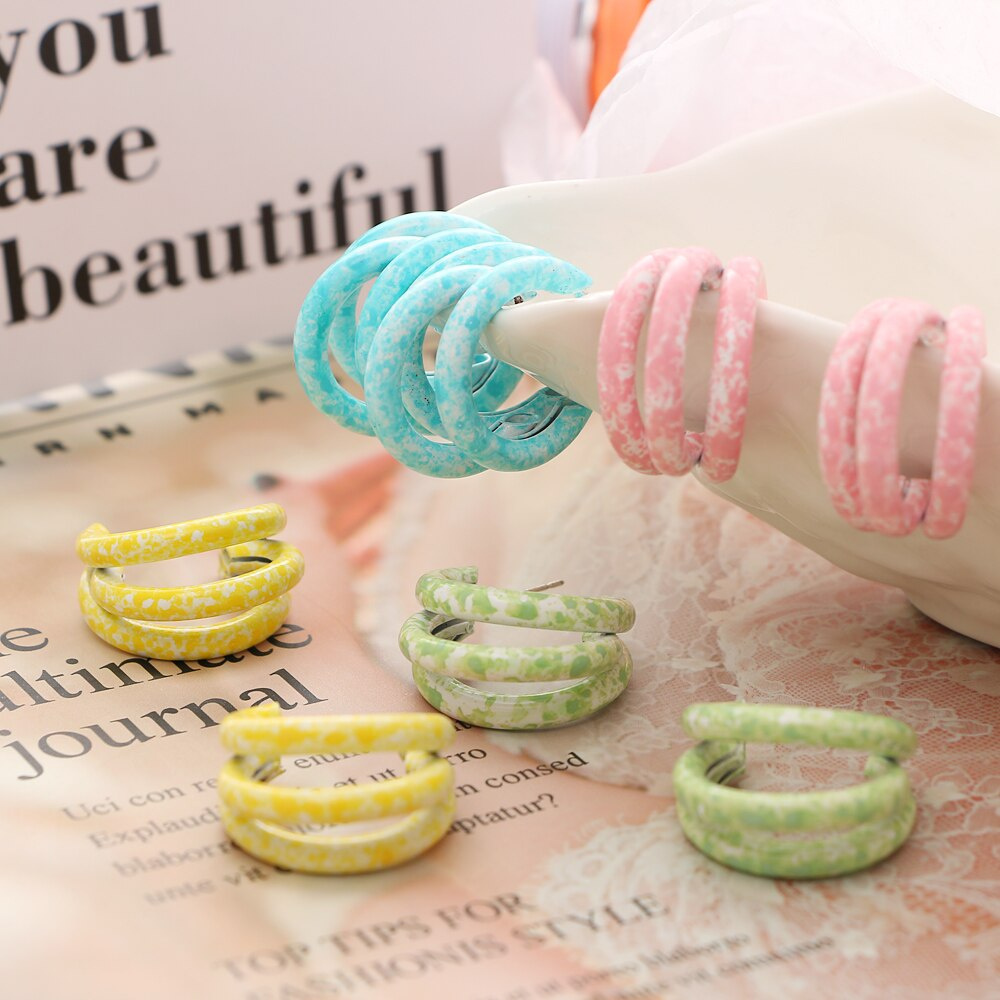 Three-layer three-dimensional snowflake C-shaped earrings macaron color personality simple earrings earrings