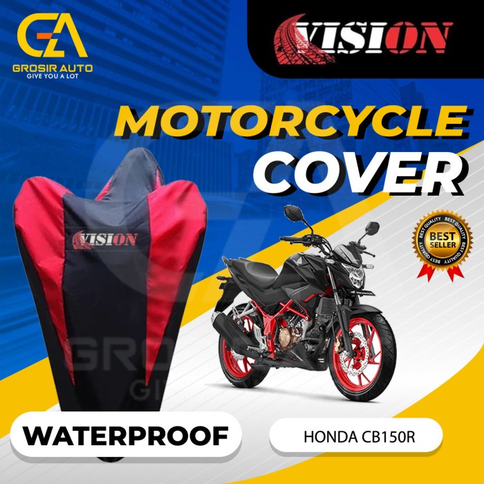 Cover Motor Outdoor CB150R Warna Anti Air Merk VISION Merah N0H8 Promo Premium Aksesoris Selimut Tut