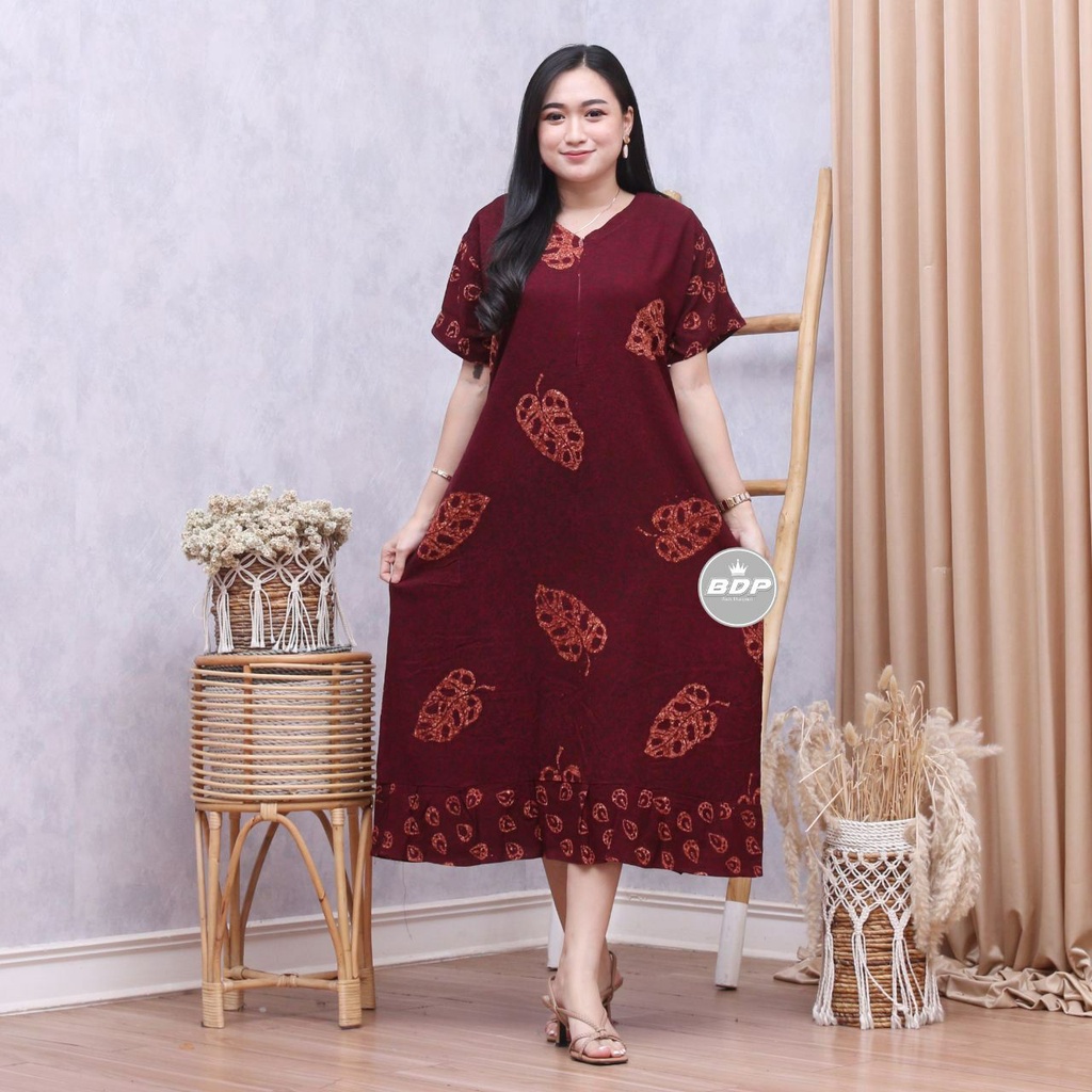 Dianputri - Daster Maura Batik Cap Rayon Grade A Motif Terbaru Busui Resleting Depan - Baju Tidur Daster Kekinian-jabol maroon