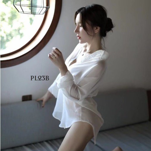 [BISA COD] BAJU TIDUR TRANSPARAN KEMEJA TIDUR SEKSI BAJU TIDUR SEXY PUTIH PL23B