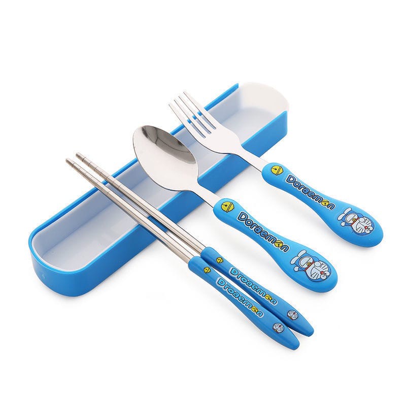 ~ PIYOSHI08 ~ Sendok Garpu Sumpit Set 3 in 1 Alat Makan Anak Stainless Steel Motif Karakter Lucu PD128