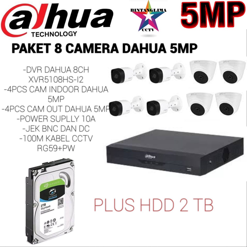 PAKET CCTV DAHUA 8 CAMERA 5MP ORIGINAL