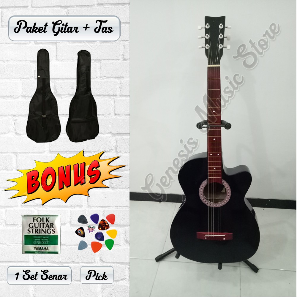 Paket Gitar Akustik + Tas (Custom Yamaha Termurah Senar String)