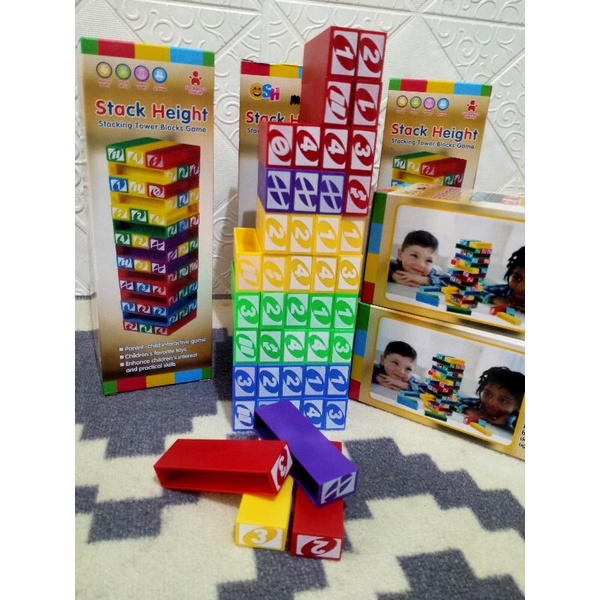 Mainan anak Uno stack height/game mainan balok susun edukasi