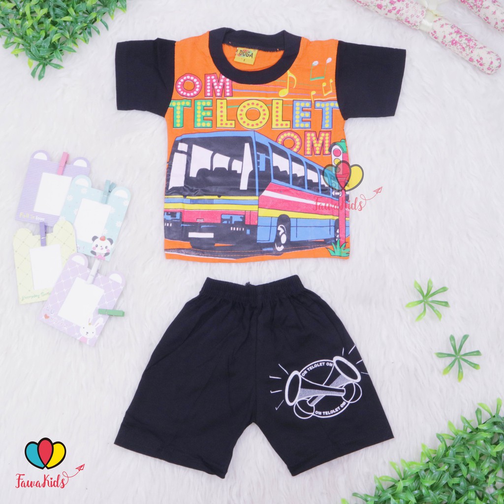 Set. Baju Telolet uk 1-2 th / Kaos Anak Celana Pendek Anak Setel Anak Karakter Murah Lengan Polos