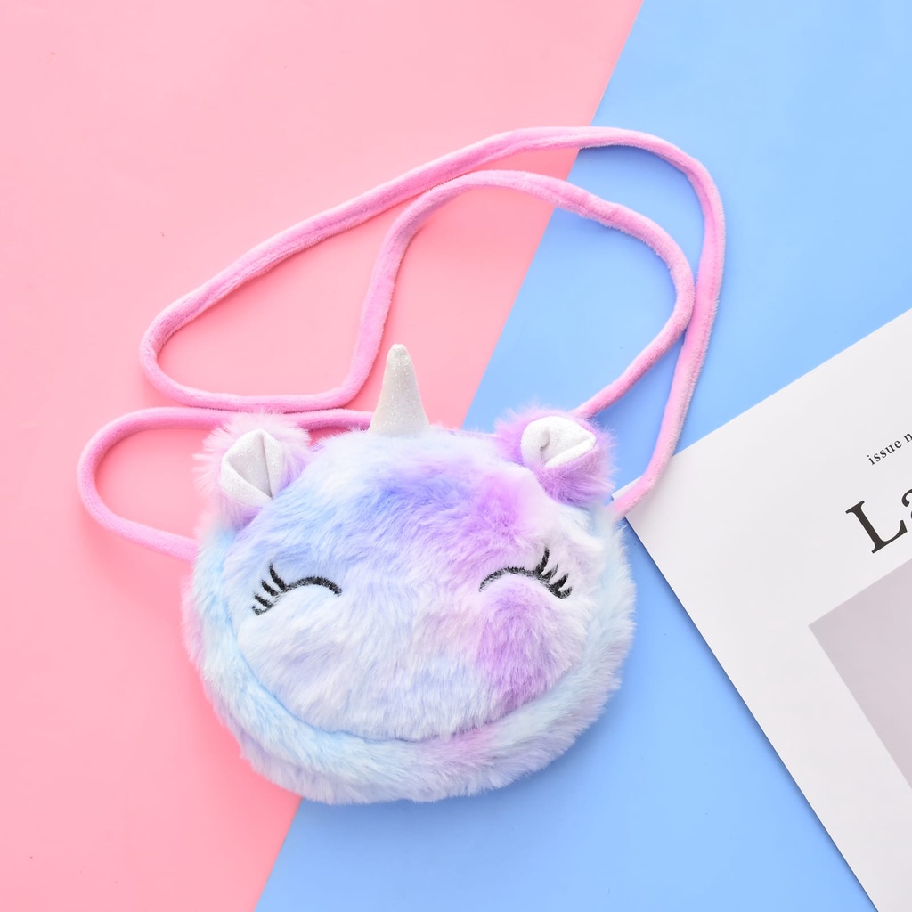 TAS SELEMPANG ANAK MODEL UNICORN BULU