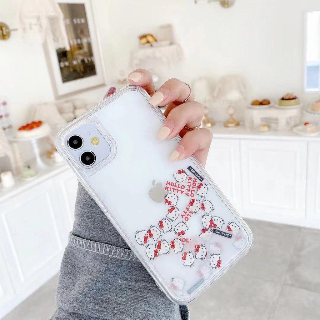 Hello Kitty Casing Air Glitter water Iphone 6 6s 7 8 SE 6+ 6s+ 7+ 8+ X Xs Xr Max 11 12 13 Pro FH04