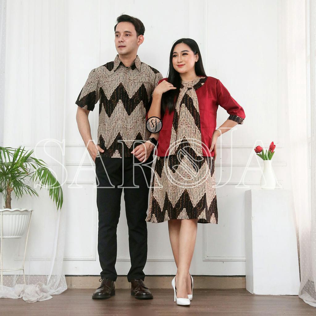 SAROJA | Couple Batik Keluarga Zigizaga | Dress Wanita Kantor Casual | Couple Natal Keluarga | Couple Natal Pasangan | Dress Natal Jumbo | Baju Natal Couple Keluarga Ayah Ibu Anak