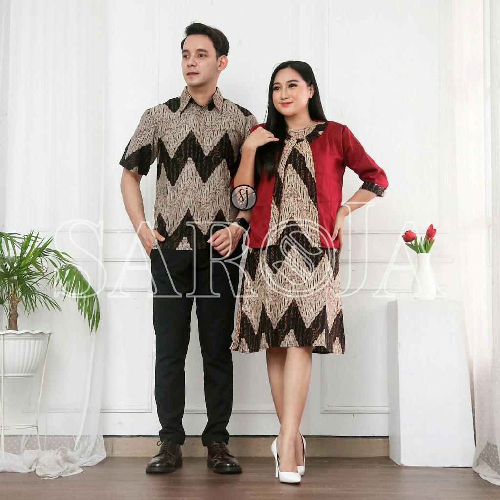 Saroja | Couple Batik Dress Bolero Zigi-zaga (Merah&amp;Hitam)