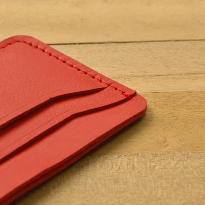 dompet kartu - slim wallet kulit asli warna merah - minimalis wallet