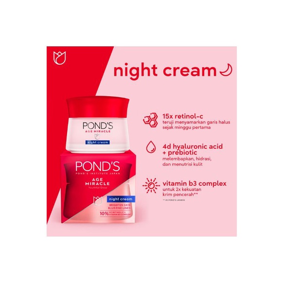 Ponds Age Miracle Night Cream 10 gr/Ponds Age Miracle/Ponds Cream/Ponds Age Miracle Cream/Ponds Pelembab/Ponds Age Miracle Pelembab