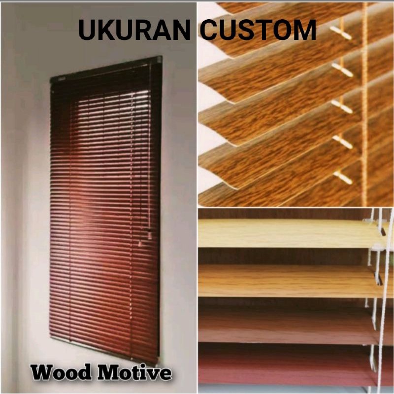 Horizontal / Venetian Blind Sharp Point Kerai Tirai Aluminium Motif Kayu Custom Ukuran