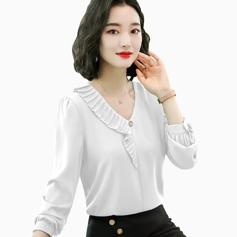 Blouse Lengan panjang Wanita Gaya Korea variasi leher Model Terbaru - XSHOP Verlin