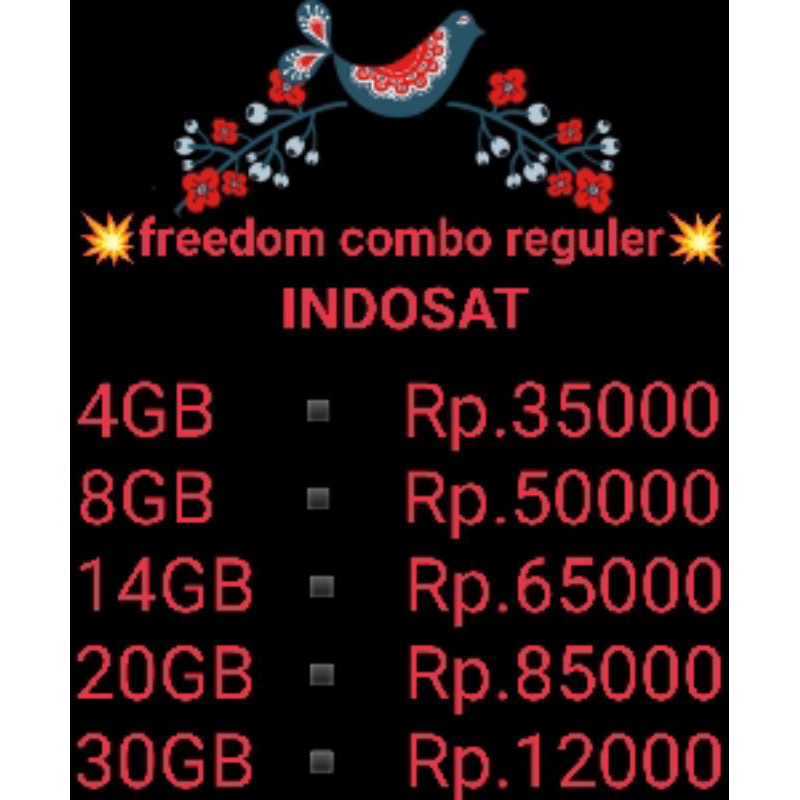 paket kuota Indosat termurah/freedom combo Reguler