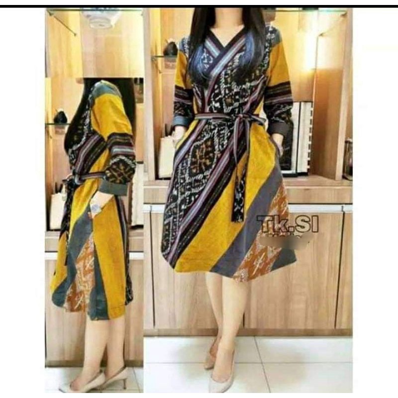 Dress tunik tenun murah  baju tenun jepara kain blangket ethnik tunik DTB9