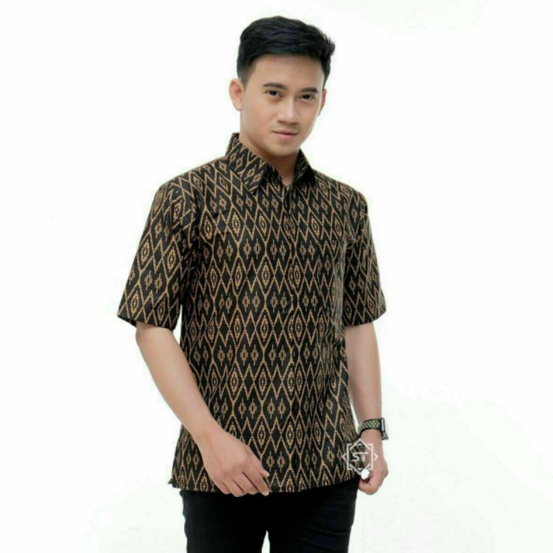 BSWART Batik HRB026 kenongo Hem Pendek anjani biru Pekalongan M L XL Batik Pria MURAH Modern Grosir