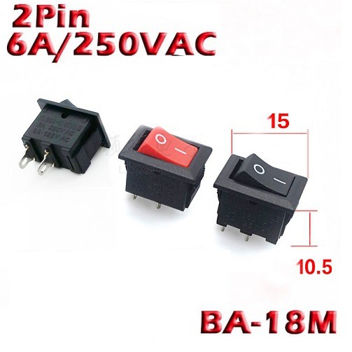BA-18M Switch 2P Karaoke Merah 15x21mm tanpa Led 2Pin 2 Pin Saklar Kotak Box Ampli