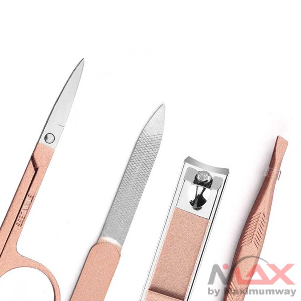 Gunting Kuku + Pinset + Kikir + Gunting alis, PROFESIONAL Paket Nail Art Set Gunting Kuku Manicure Pedicure 4 PCS Premium Quality 555 777 New 4pcs/Set Rose Gold Color Stainless Steel Manicure set Professional nail clipper Kit of Pedicure Trimmer Cutters