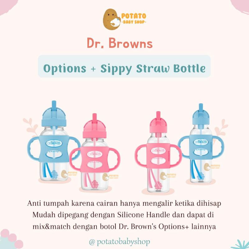 Dr. Brown's 270ml &amp; 250ml PP Wideneck Sippy Straw Bottle With Sillicone  Handles