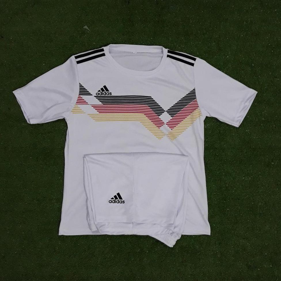 Murah Baju Jersey Baju Setelan Futsal Bola Adidas Jerman Putih Hitam Celana Putih1 Murah