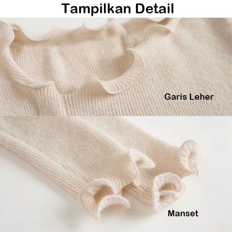 Korean Knit Top Wanita Lengan Panjang Kaos Rajut Polos