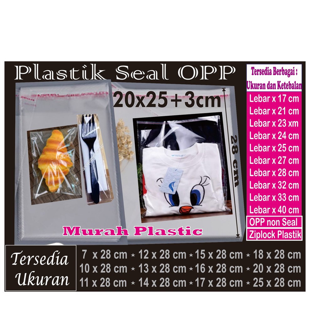 Plastik OPP 20 x 25 isi 100 pcs + lem/undangan/souvenir/roti/clothing/dll