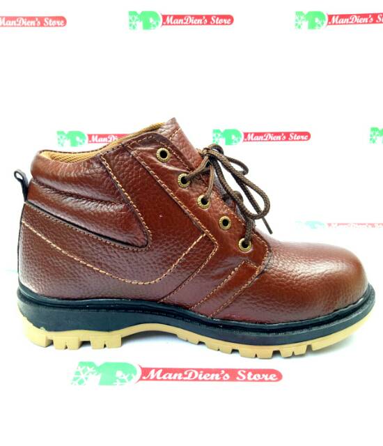 MANDIENS - Sepatu Safety Pria Kulit Asli Ujung Besi KR. 7 Hitam/Coklat