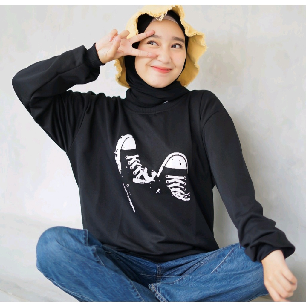 Crewneck Motip Sepatu sweater Oblong Wanita