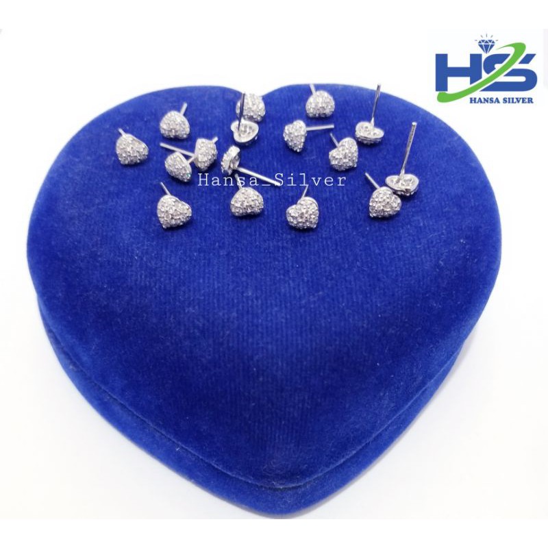 Anting Tusuk Giwang Perak Asli Silver 925 Lapis Emas Putih Model Love - Anting Wanita Anti Karat