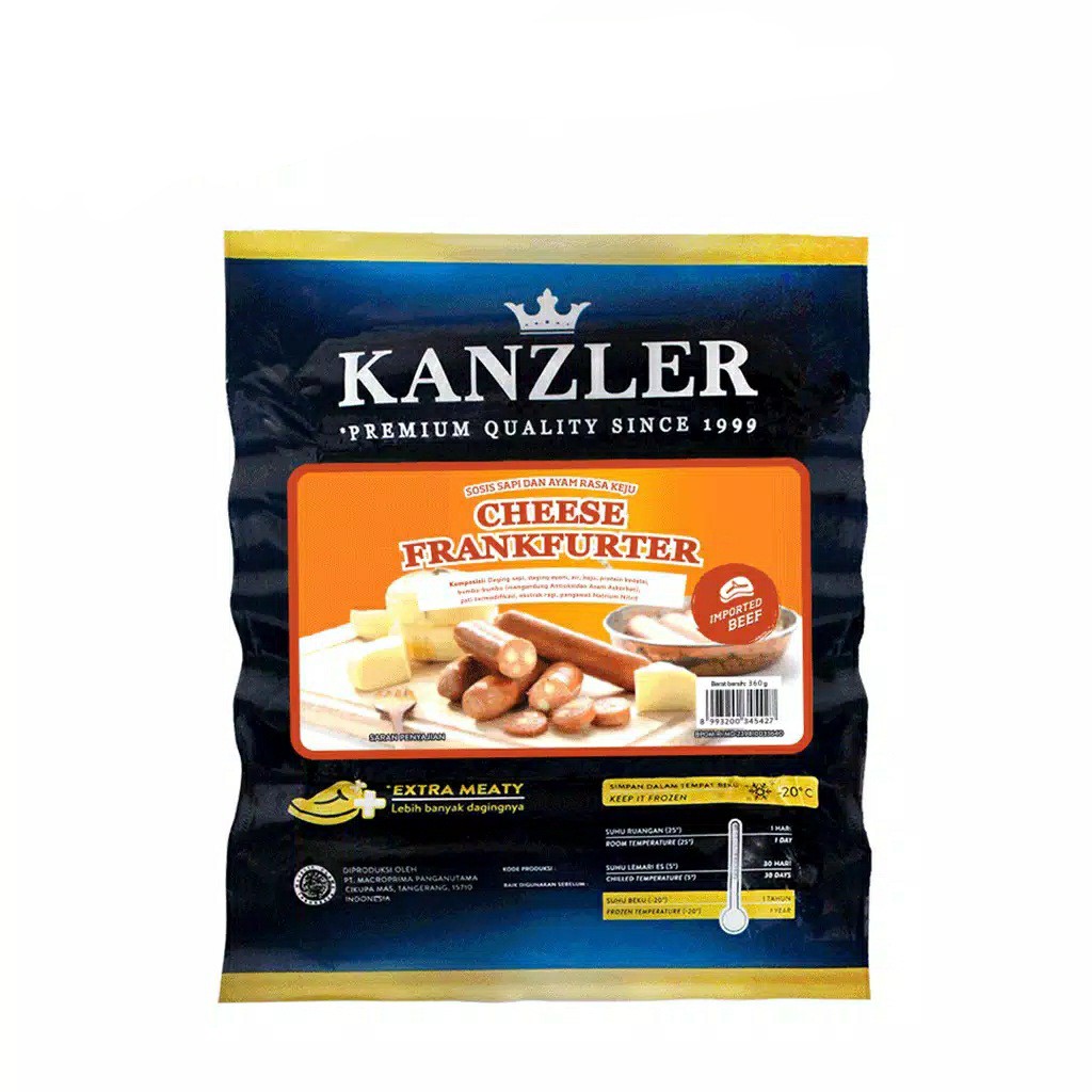 

Kanzler Sosis Sapi Cheese Frankfurter Premium 360Gr Isi 5 Pcs
