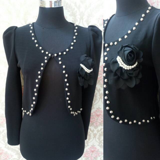 Atasan Wanita Blazer Crop Hitam Vintage