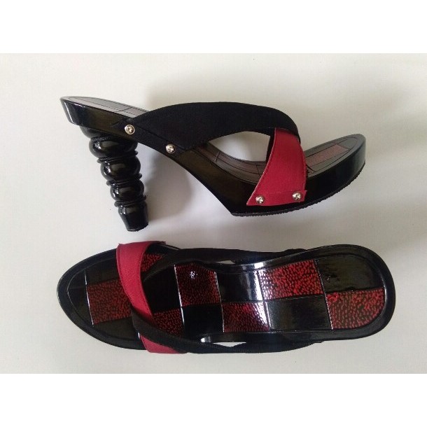 SANDAL KELOM WANITA MODERN HAK 10 CM KELOM GEULIS TASIK ETNIK KAYU MURAH AK053