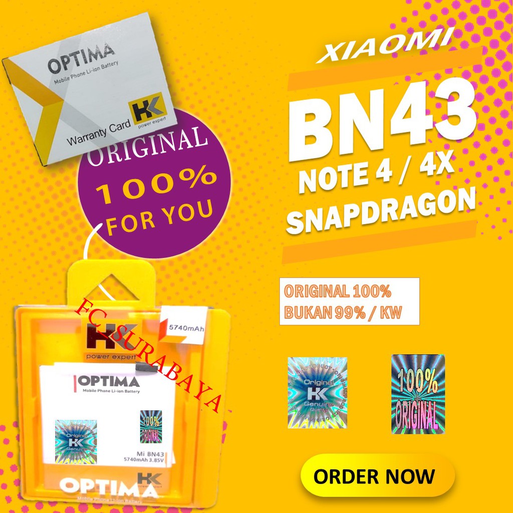 ( LANGSUNG GUDANG )HK BN43 BATERAI XIAOMI REDMI NOTE 4X 4 SNAPDRAGON BN 43 DOBEL POWER HK