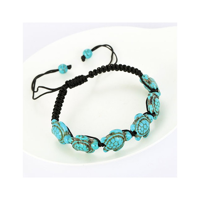 LRC Gelang Fashion Blue Turtle Wax Line Weave Adjustable Crack Turquoise Bracelet D33271