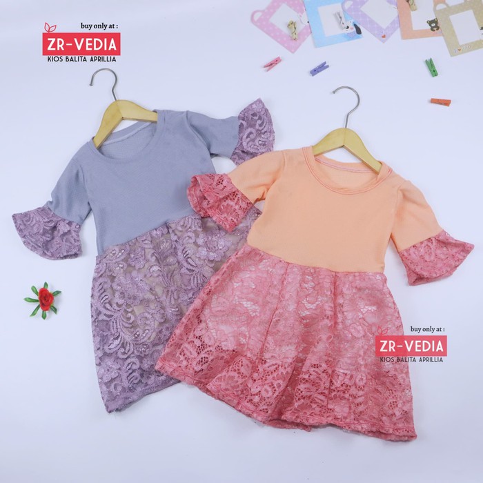 Dress Brokat Laura uk 1-2 Tahun / Dres Baju Anak Perempuan Brukat Gaun
