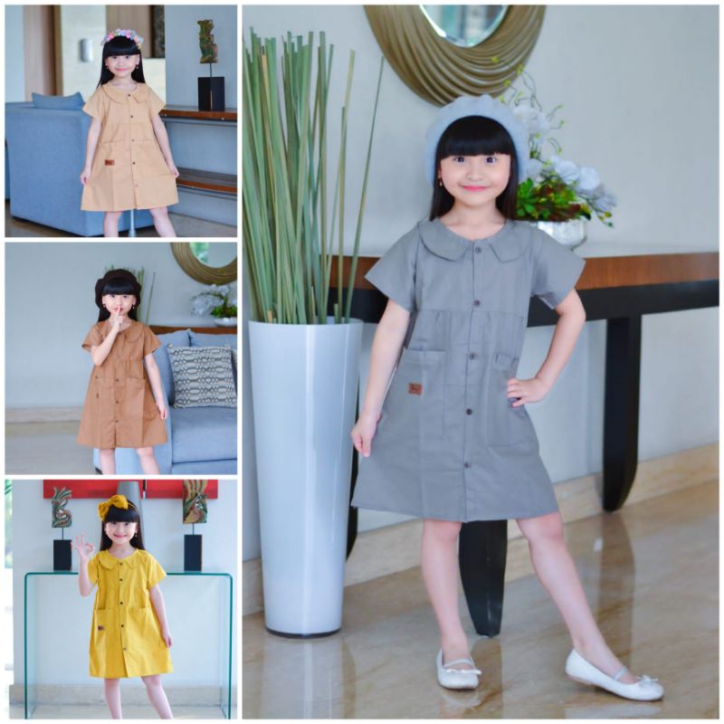 Kemeja Dress pocket Anak perempuan umur 3-7 tahun