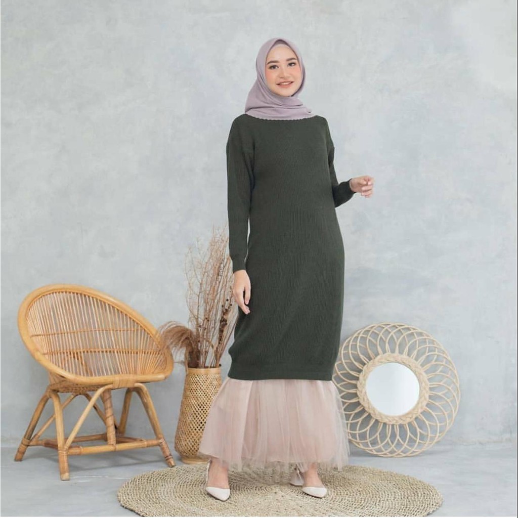 1KG MUAT 4PCS | RAWDAH MIDI DRESS RAJUT / KNIT DRESS RAJUT PREMIUM / MIDI DRESS SELEBGRAM