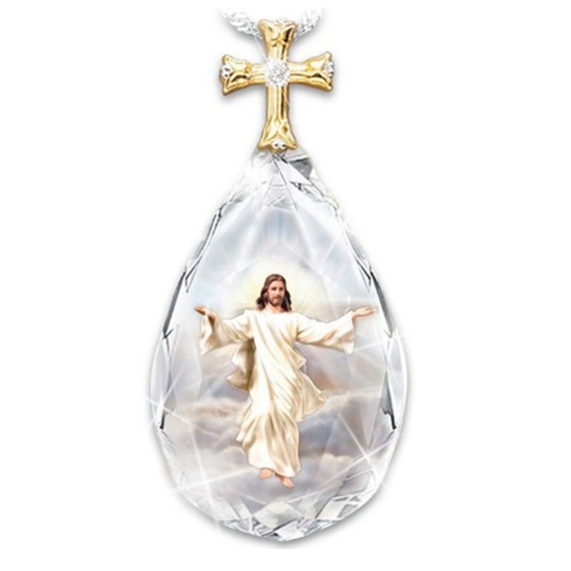 Kalung Dengan Liontin jesus Aksen Kristal Untuk Wanita