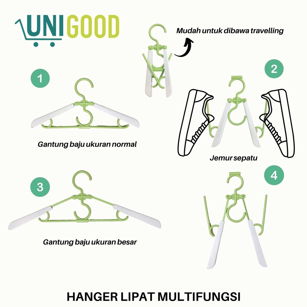 UNIGOOD - Adjustable Hanger Lipat Gantungan Baju Sepatu Multifungsi Magic Hanger 2 in 1