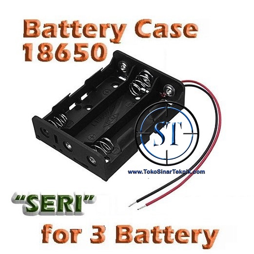 18650 x3 Kotak Battery SERI 3 Case Casing Tempat Batre Batere Baterai isi 3 Slot Plus KAbel Merah Hitam BA-139x3