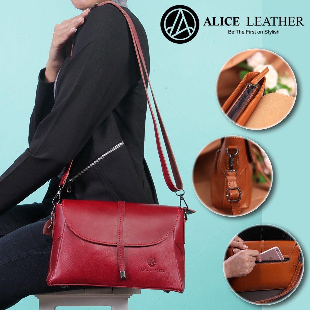 Tas Wanita Sling Bag Kulit Sapi Asli Tas Bahu Tas Messenger Tas Kasual ALICE LEATHER DAISY LEATHER B