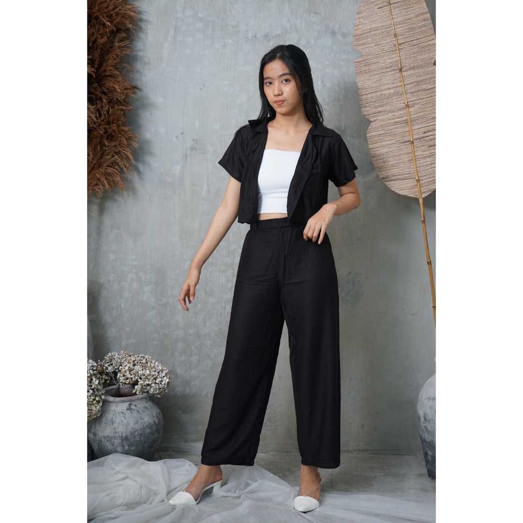 Emily Rayon Set Premium | Set Kulot dan kemeja crop rayon | Crop top cullote set rayon