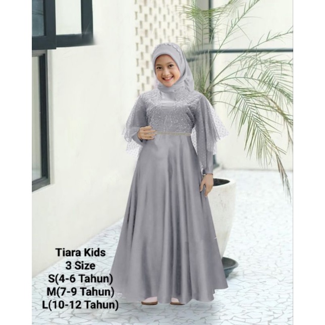 PAKAIAN GAMIS ANAK PEREMPUAN MAXI BROKAT/MAXI TIARA KIDS 4-12 TAHUN MATT MOSCREPE MIX BROKAT DAN TILLE DOT