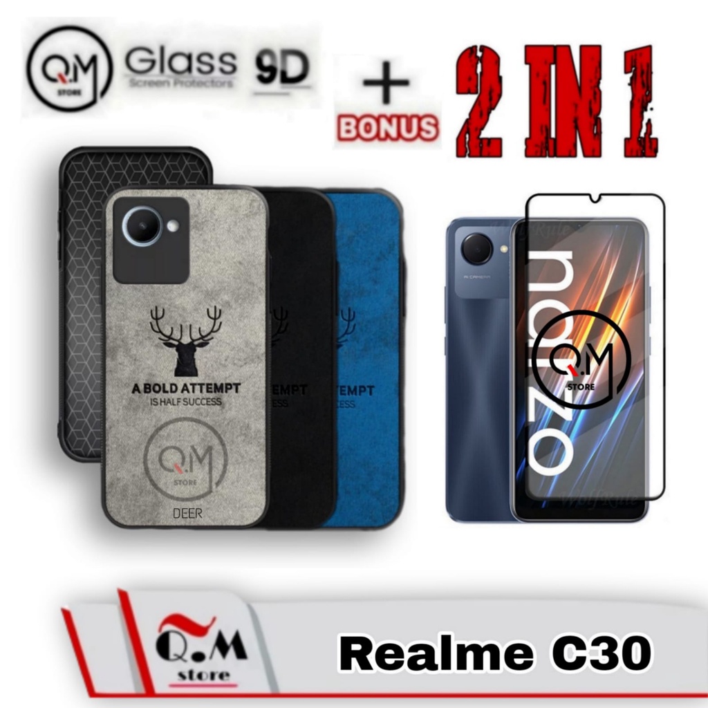 Paket 2 in1 Case Realme C30 Softcase Deer Pelindung Back Cover Banus Tempered Glass Layar