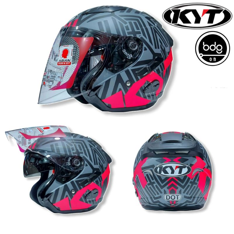Helm KYT GALAXY FLAT R Motif NEON FUXIA DOFF Half Face Double Visor