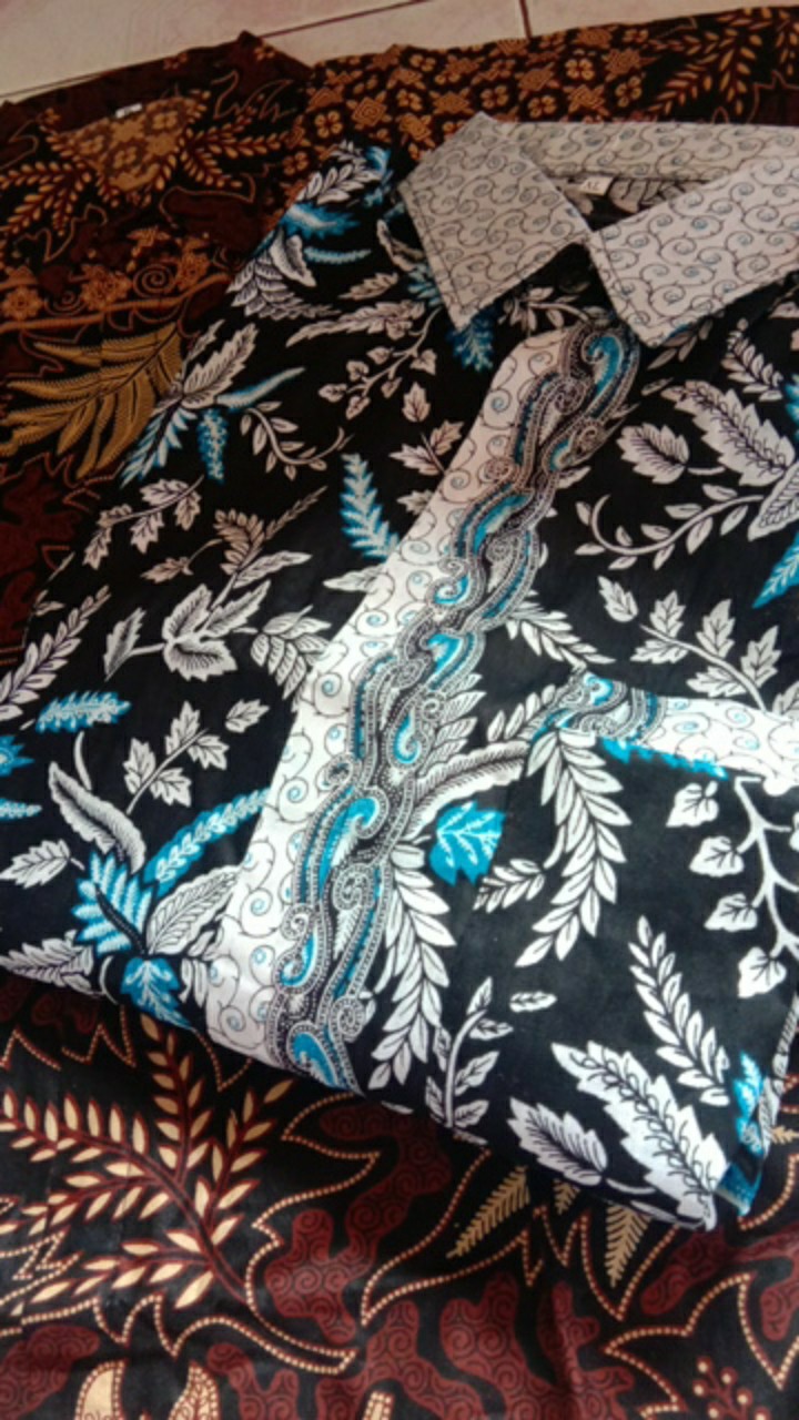 Nivana - Couple Atasan Ayah Anak Ibu Batik Blarak Biru Sarimbit Seragam Keluarga Kantor